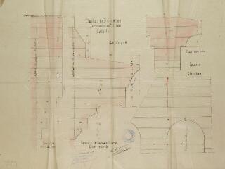 1 vue Clocher de Brignemont, construction de la flèche, détails. Dirat, ingénieur. [1889].  Ech. 0,50 p.m.