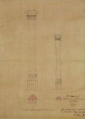 1 vue Eglise de Cardeilhac, [modification des colonnes engagées, élévation, coupe]. Castex, architecte. 30 avril 1872.  Ech. 1 cm = 20 cm.